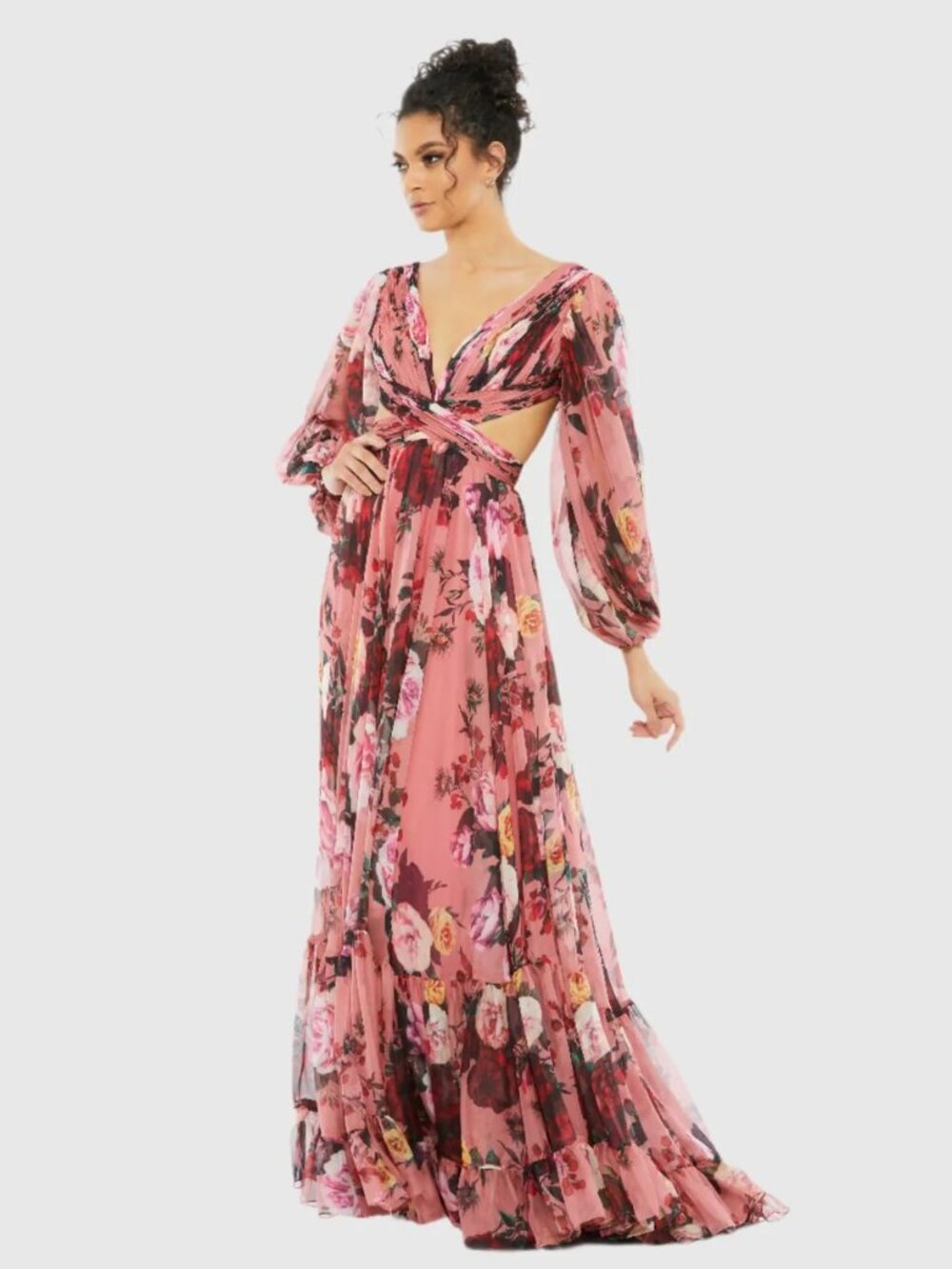 NWT MAC DUGGAL 67946 FLORAL Ruffles Maxi Chiffon Gown sz 6 Wedding guest